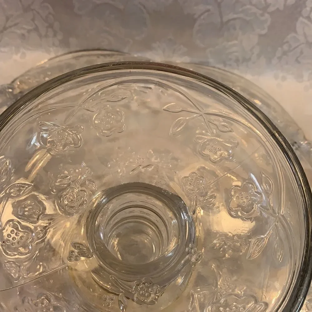 Savannah Style Vintage Cake Serving Flower Embossed Scalloped Pedestal Platter